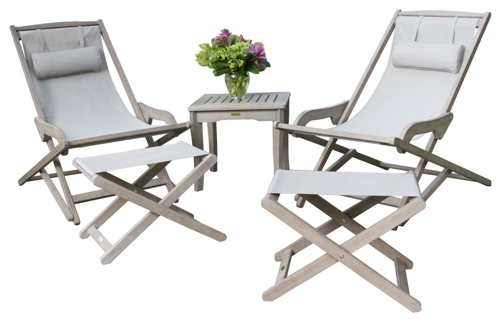 5-Piece Eucalyptus and Swing Lounger Set With Matching Ottomans and Accent Table
