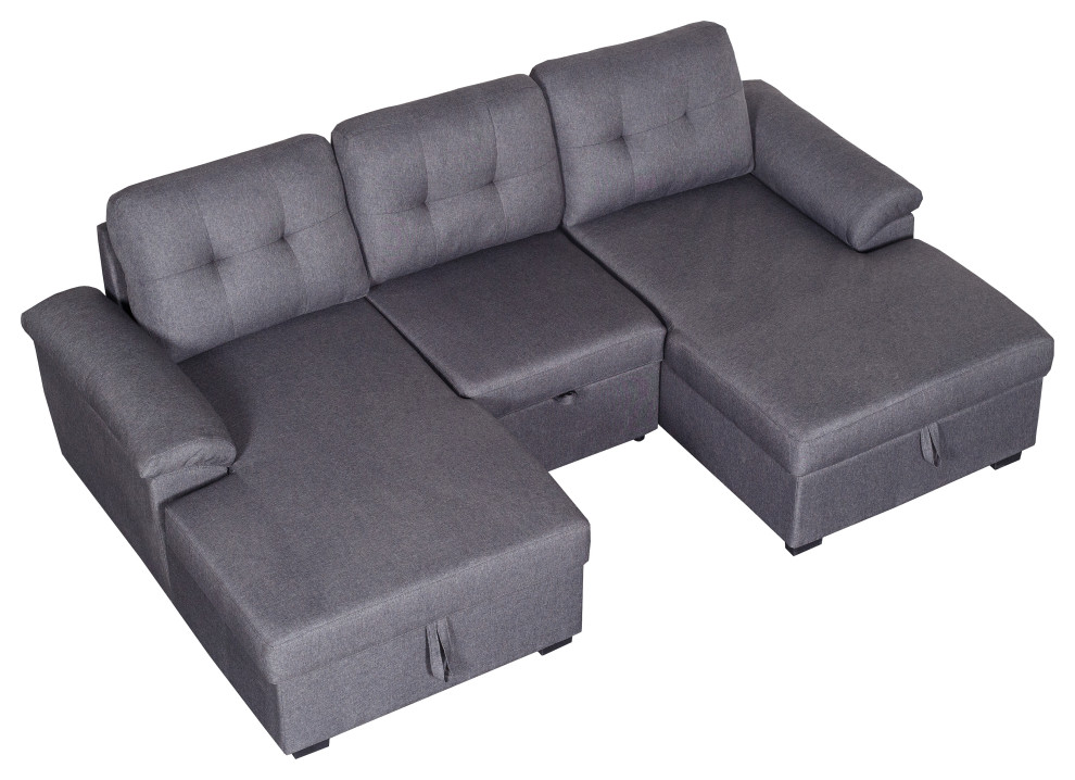 95"x59" 3Seats Sleeper Sectional Sofa Bed With Chaise Storage