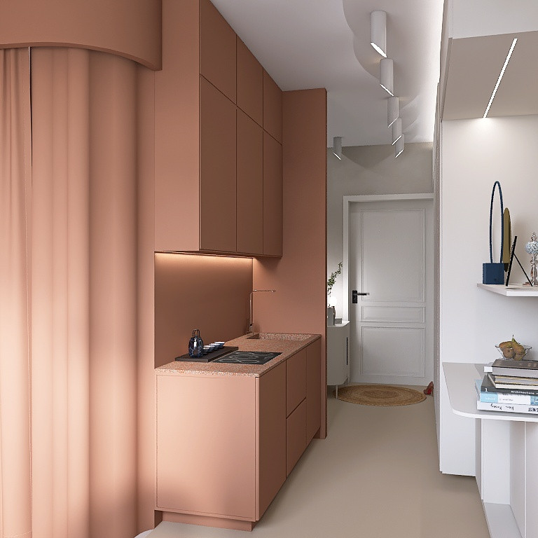 Студия 25 метров с спальней гостиной и кухней