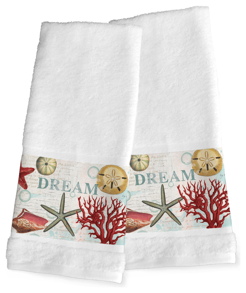 Laural Home Dream Beach Shells Hand Towels, Set of 2, 16"x29" Beach
