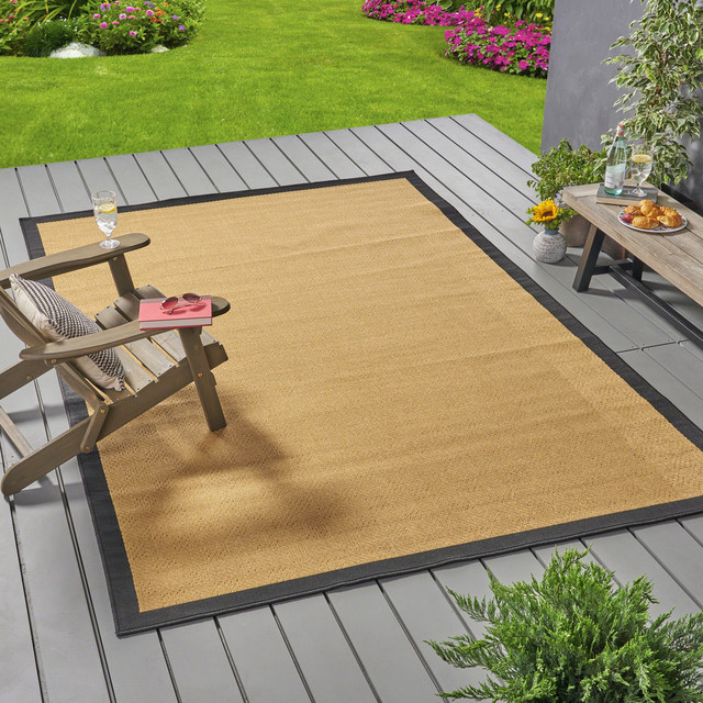 Gdf Studio Darcey Outdoor Border Area Rug Beige And Black 8 X11