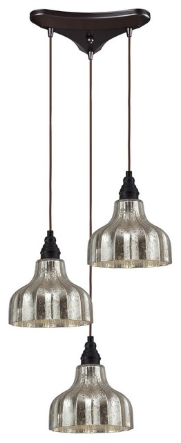 Elk Lighting Danica 3-Light Pendant, Oiled Bronze and Mercury Glass ...