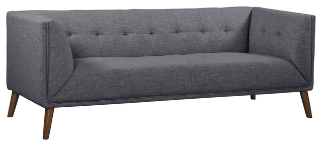 Hudson Mid-Century Button-Tufted Sofa, Walnut, Dark Gray