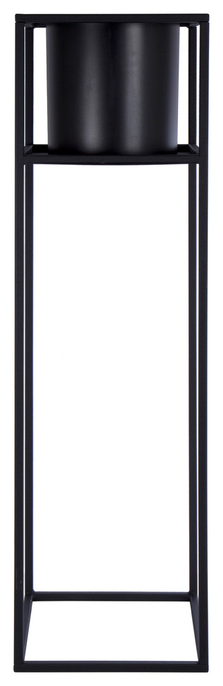 Classic Minimalist Cubic Floor Planter With Frame, 8.5"x31.5", Black