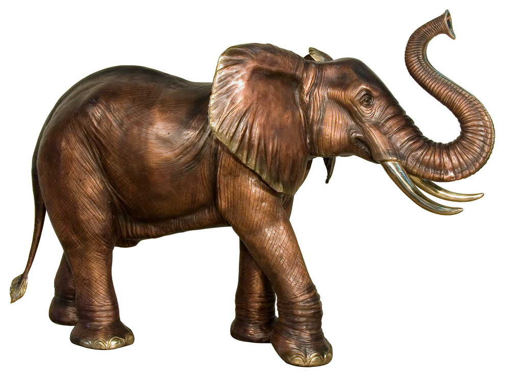 84" Bronze Elephant Fountain With Raised Trunk, Right