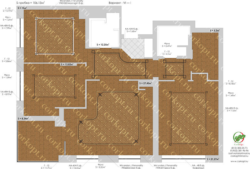Геометрический пробковый паркет в интерьере квартиры, Санкт-Петербург