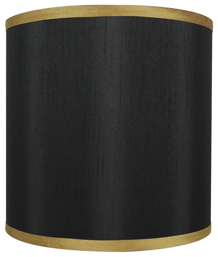 Black with Gold Trim Faux Silk Classic Drum Lampshade, 10"x10"x10"