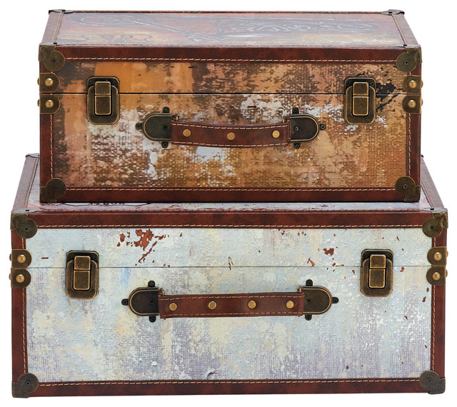 Classy Wood Trunks 2 Piece Set Traditional Decorative Trunks
