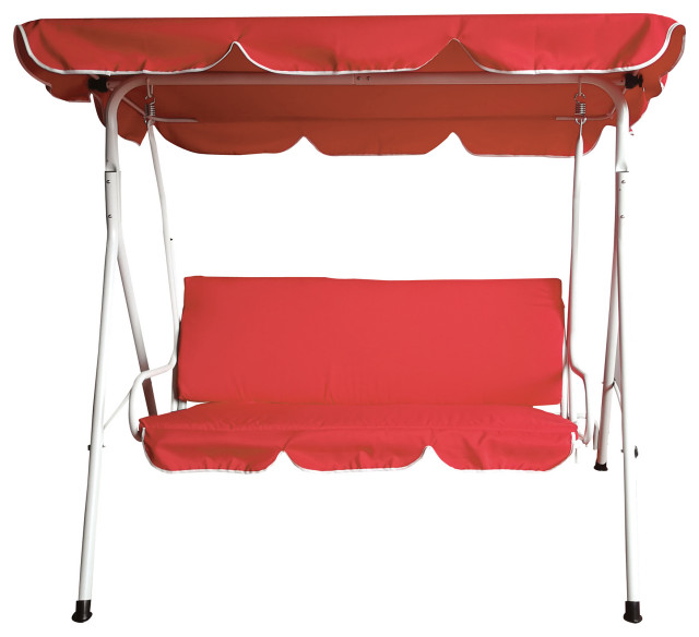 3-Seater Outdoor Patio Swing with Adjustable Canopy, Red