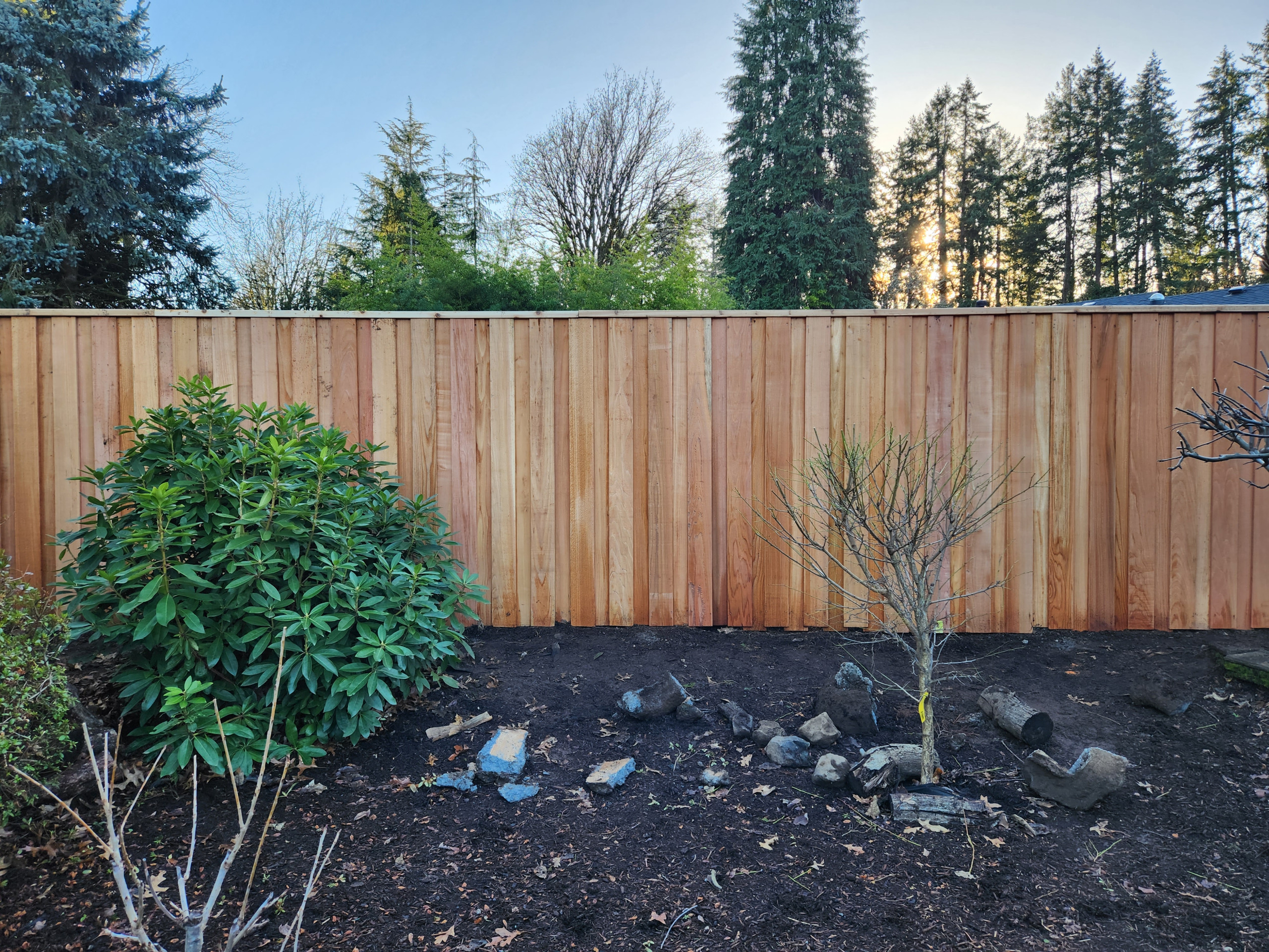Privacy fence overlapped with clear cedar with metal post