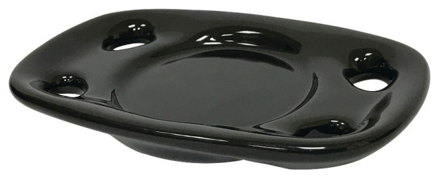 Batd9116Bk Water Onyx Black Porcelain Toothbrush and Tumbler Holder Dish, Black