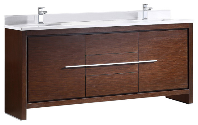 Allier 72" Double Sink Bathroom Cabinet, Base: Wenge Brown, With Top and Sink
