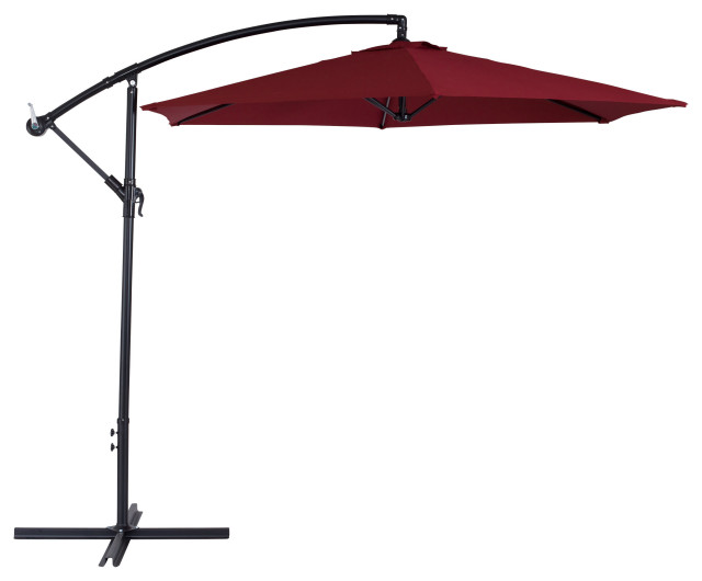 CorLiving 9ft UV Resistant Wine Red Tilting Cantilever Umbrella with Steel Frame