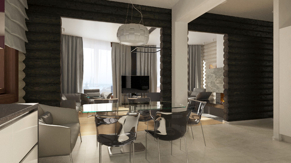 Современный интерьер в срубовом доме