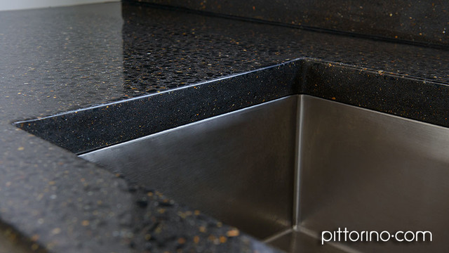 fully exposed & sculpted concrete benchtop, undermount sink, concrete splashback contemporary-kitchen