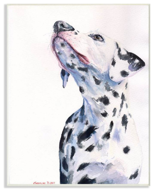 Dalmatian Dog Pet Animal Watercolor Painting Wooden Wall Art (18 in. W x 12 in.