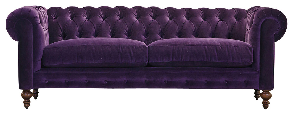 Chesterfield Velvet Sofa, Aubergine