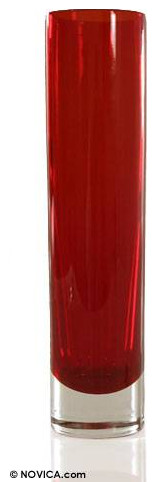 NOVICA Scarlet Column And Handblown Art Glass Vase