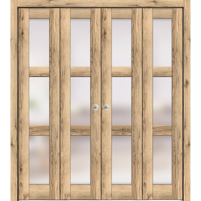 Sliding Closet Double Bifold Doors Lucia 2552 Oak with Frosted Glass