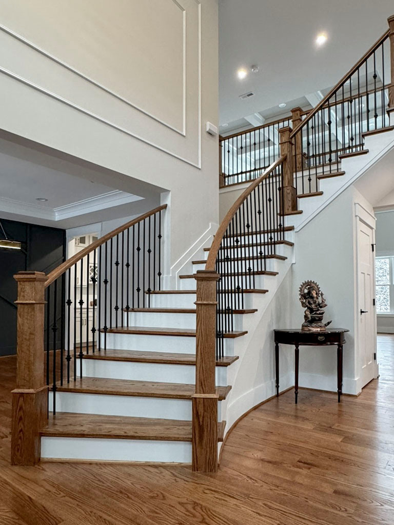 117_Distinct Oak Staircase with Iron Balusters & Oak Rail Profile, Chantilly VA