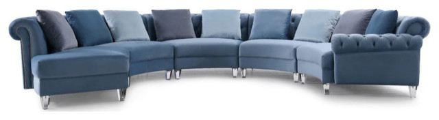 Ross Modern Blue Velvet Curved Sectional Sofa