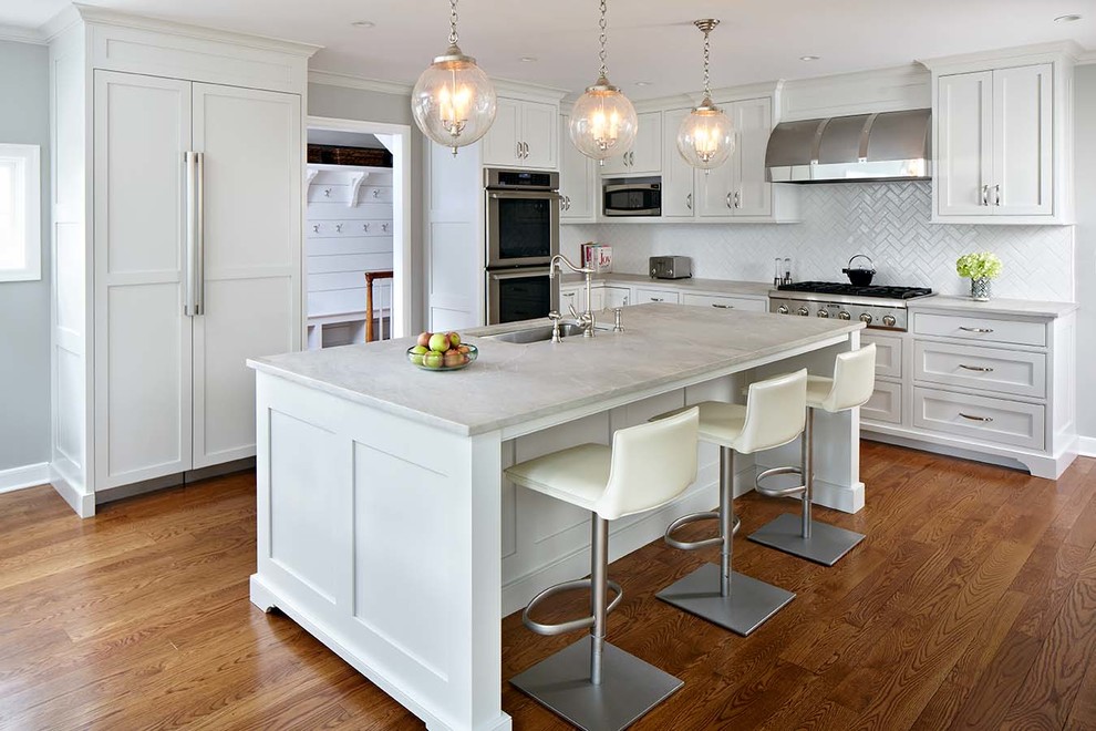 Design ideas for a transitional kitchen in New York.