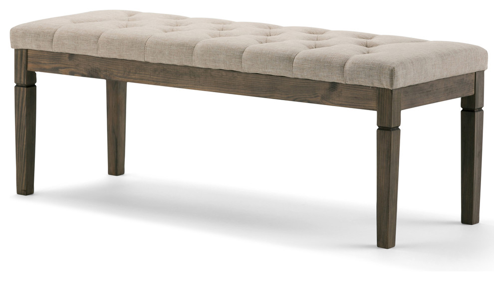 Waverly 48 Inch Wide Rectangle Tufted Ottoman Bench In Natural Linen Look Fabric