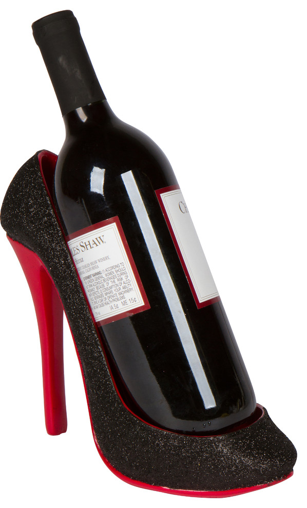 8.5"x7"H High Heel Wine Bottle Holder, Wine Rack Black Eclectic