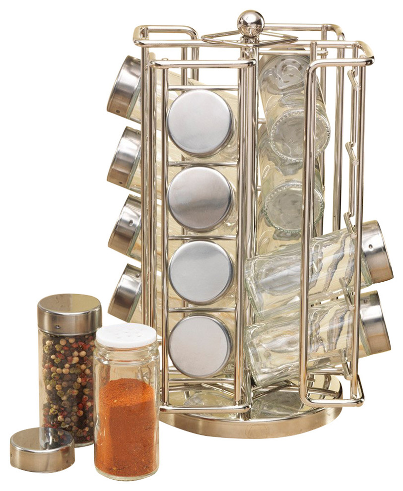 16 Bottle Stainless Steel Revolving Spice Rack Transitional Spice