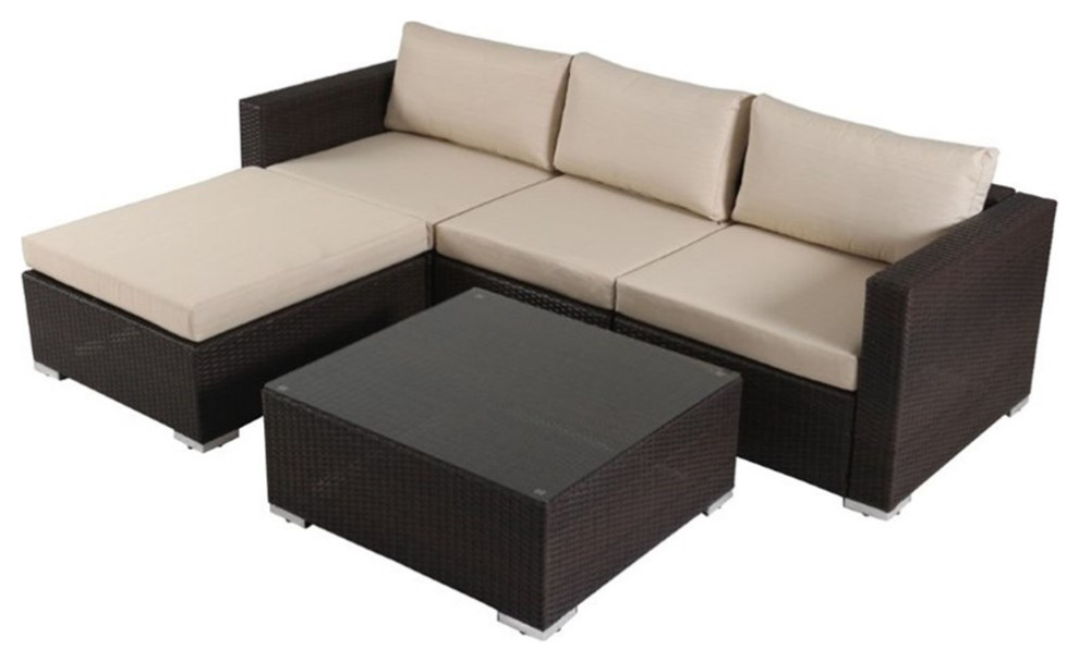 Noble House Santa Rosa 5 Piece Outdoor Wicker Sectional Sofa Set in Multibrown