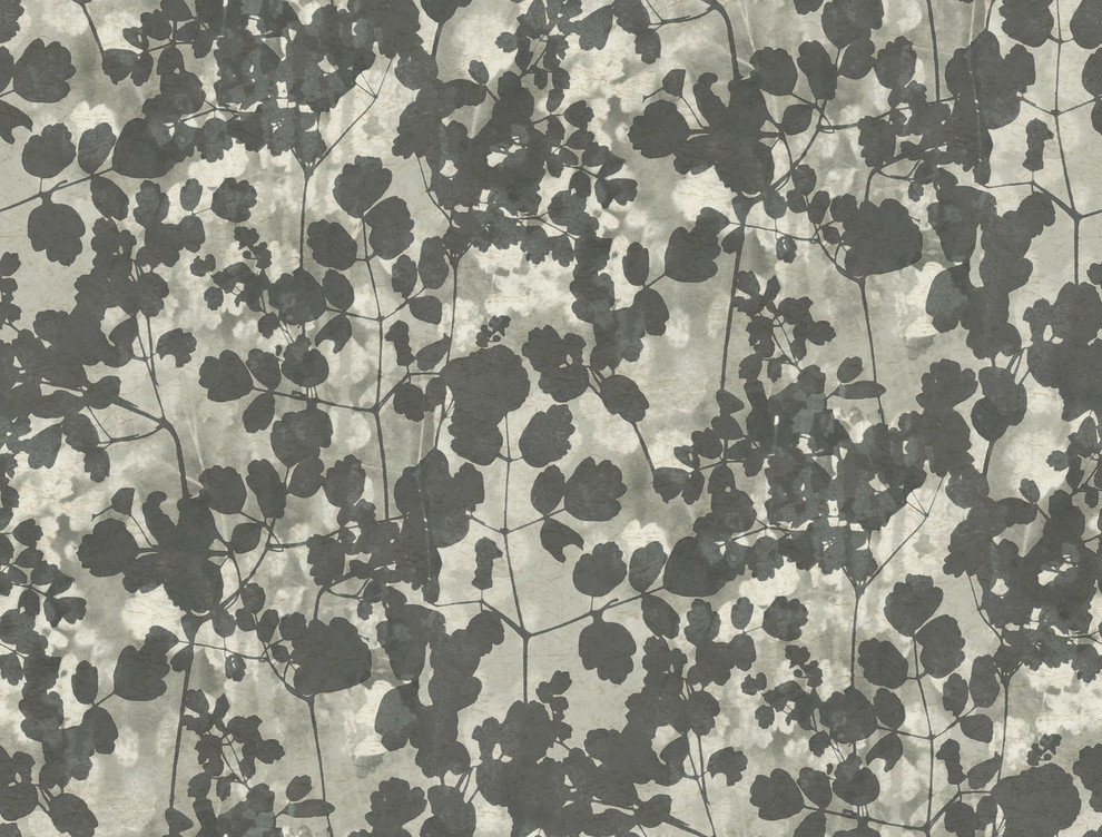 York Wallcoverings NA0521 Pressed Leaves Wallpaper Dark Grey