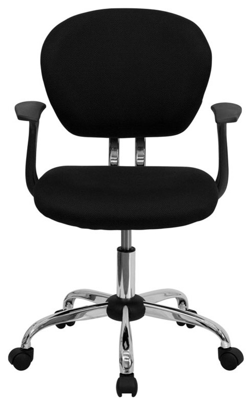 Mid-Back Black Mesh Task Chair with Arms and Chrome Base