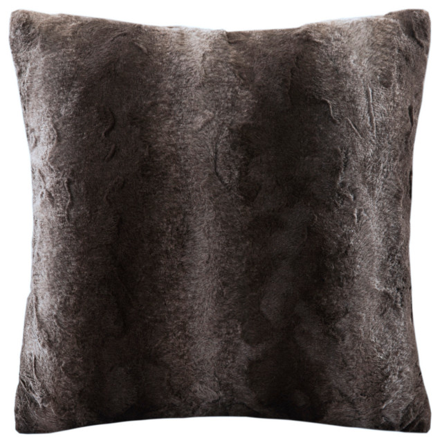 Madison Park Faux Tip Dyed Brushed Long Fur Pillow With Knife Edge, Brown
