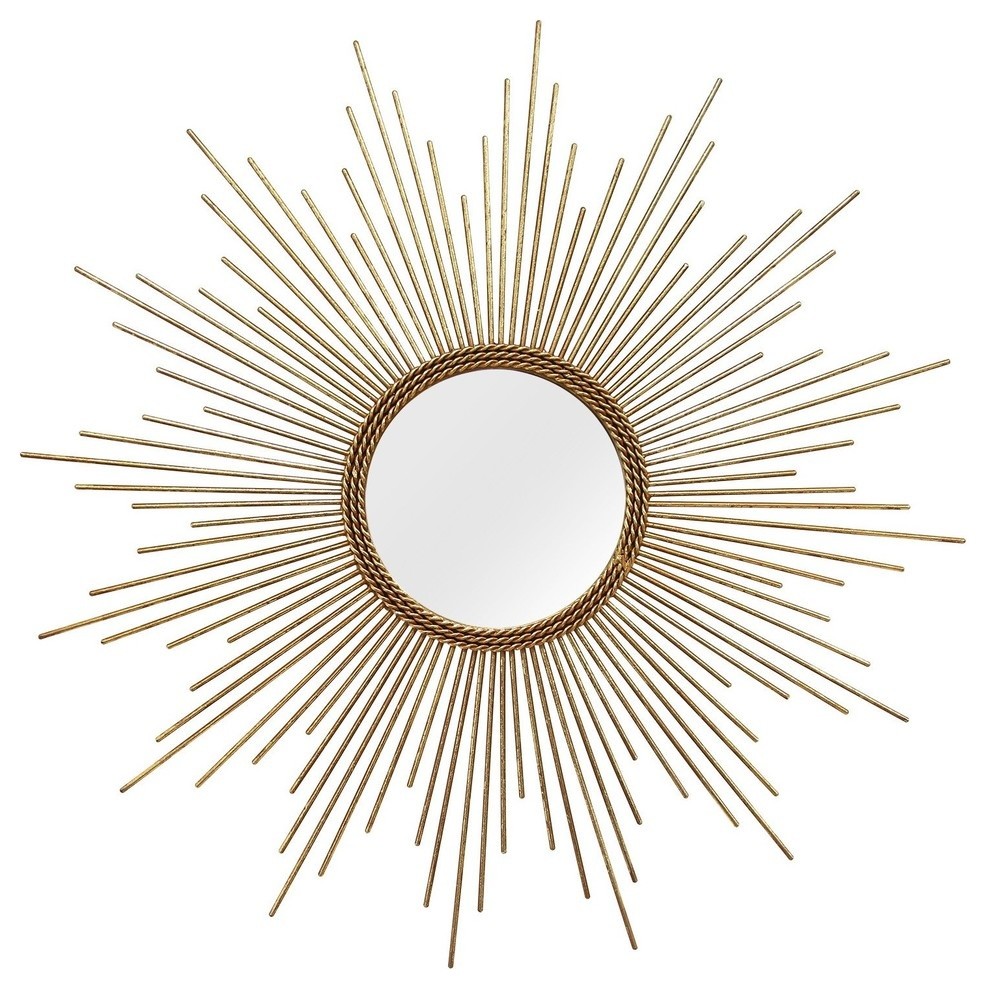 26 Round Gold Metal Sunburst Framed Wall Mirror