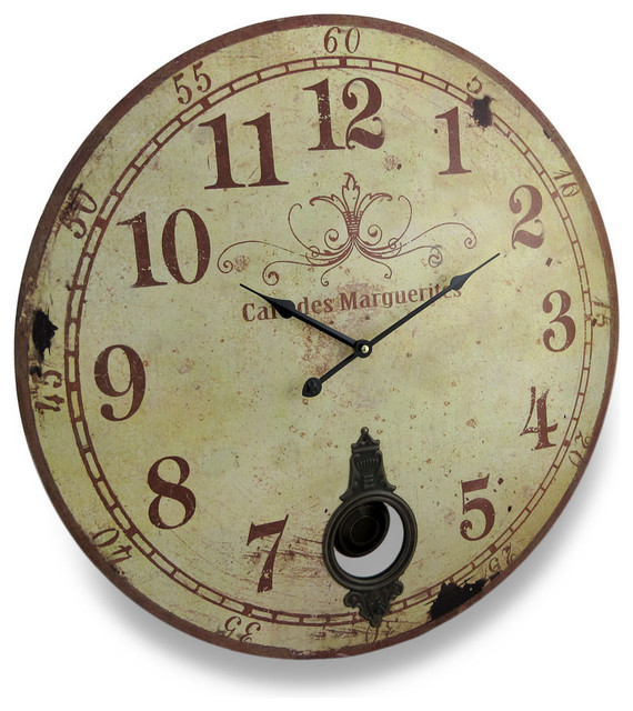 Cafe De Marguerites Vintage Style Pendulum Wall Clock 23 In. French