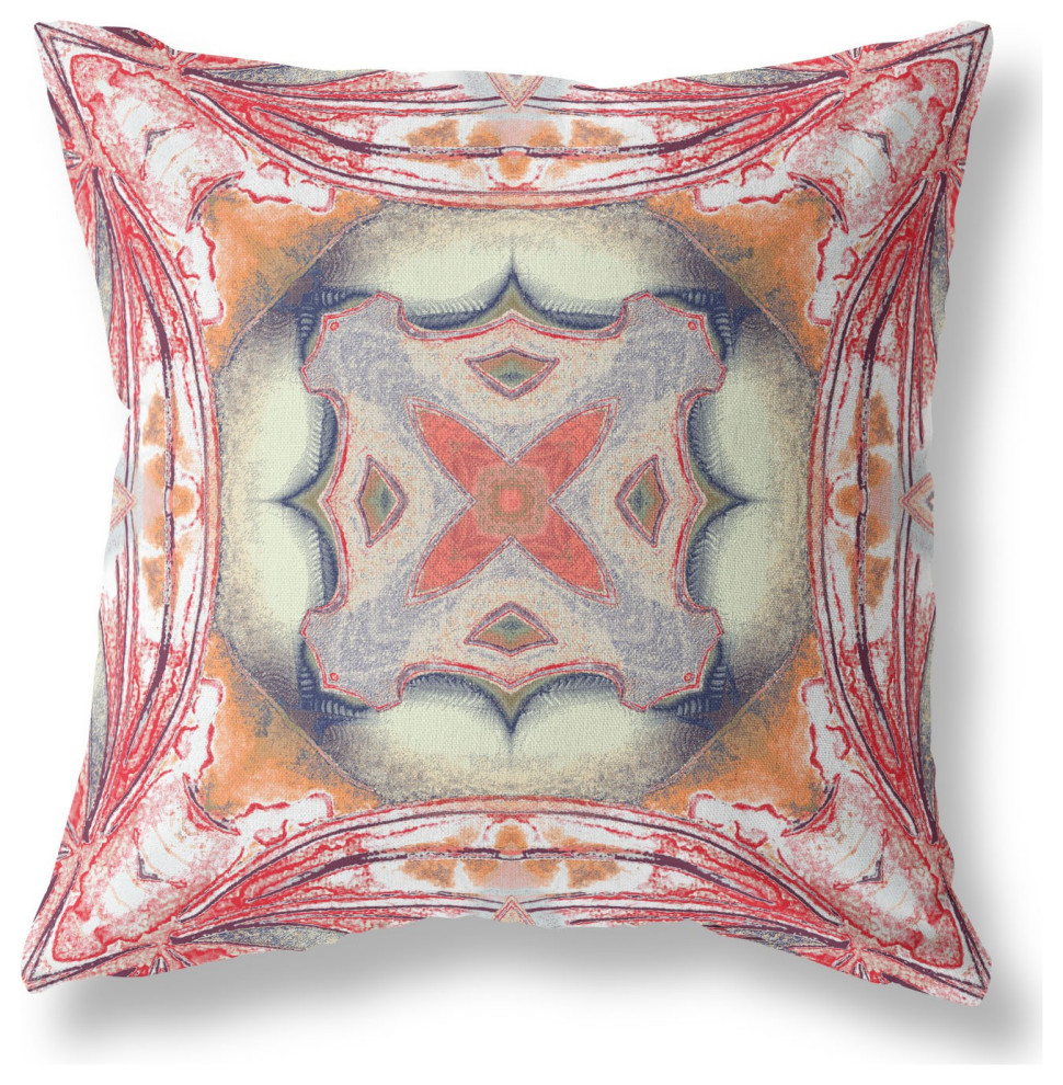 20" Red Orange Geo Tribal Suede Throw Pillow