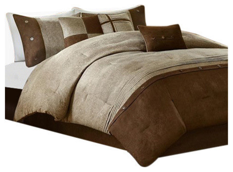 Madison Park Microsuede Printed Pieced 7 Piece Comforter Set Contemporary Comforters And Comforter Sets By Olliix