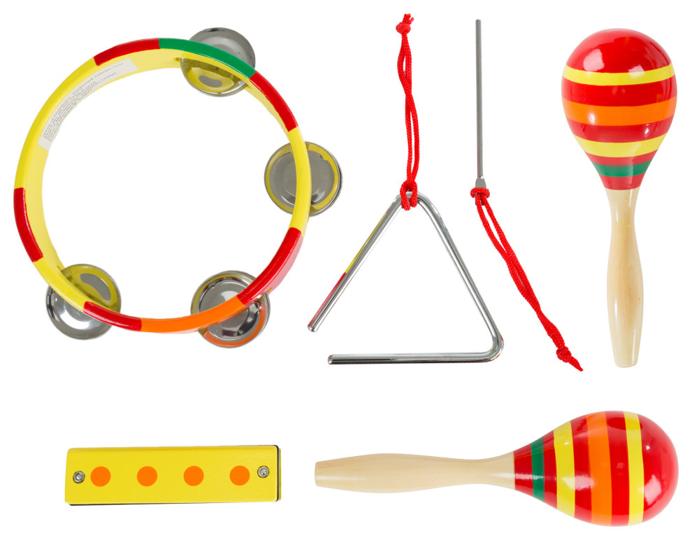 Toddler Musical Instruments Set Tambourine, Triangle, Maracas, and Harmonica