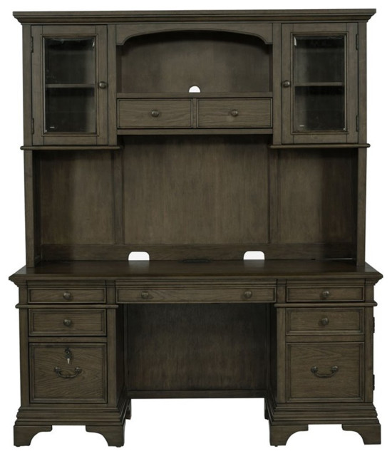 Pemberly Row Dark Wood Credenza Desk With Drawers & Printer Shelf - Engineered Wood, 59"W X 30"H X 18.5"D