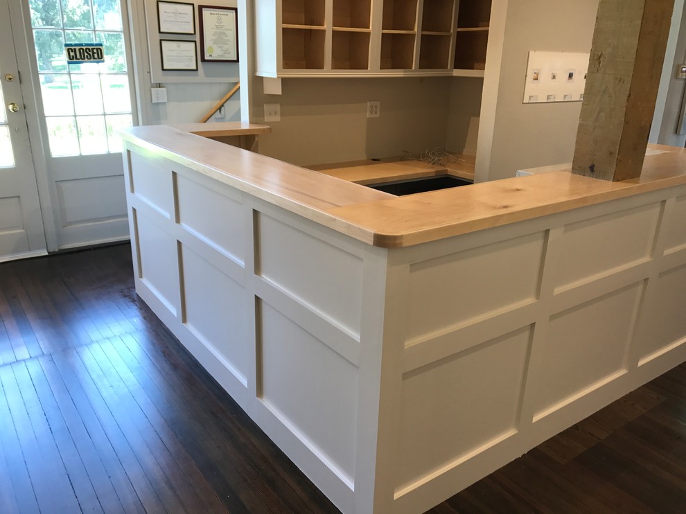 Custom reception desk and kitchen Bridgeport by APEX Millwork