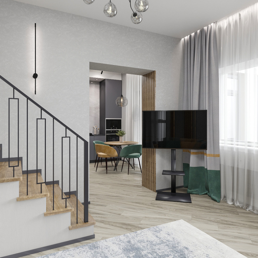 Кухня, гостиная и веранда жилого дома