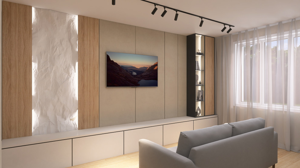 Кухня-гостиная в бежевых оттенках