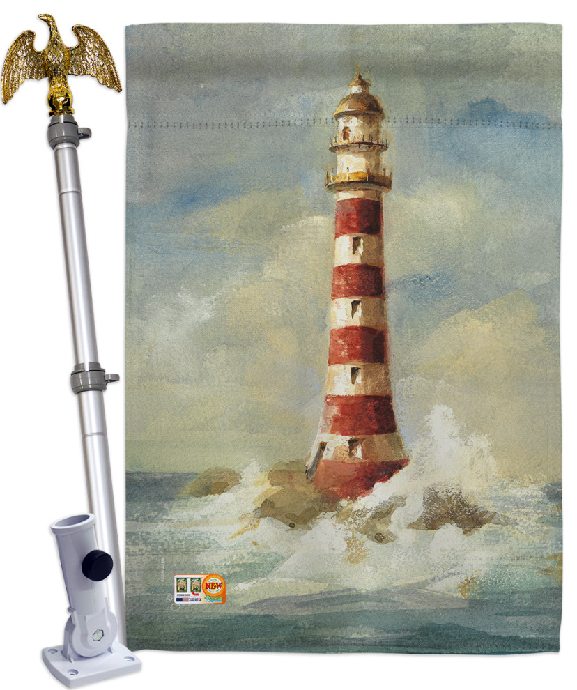 Lighthouse by the Sea Coastal Nautical House Flag Set Modern Flags And Flagpoles by Breeze