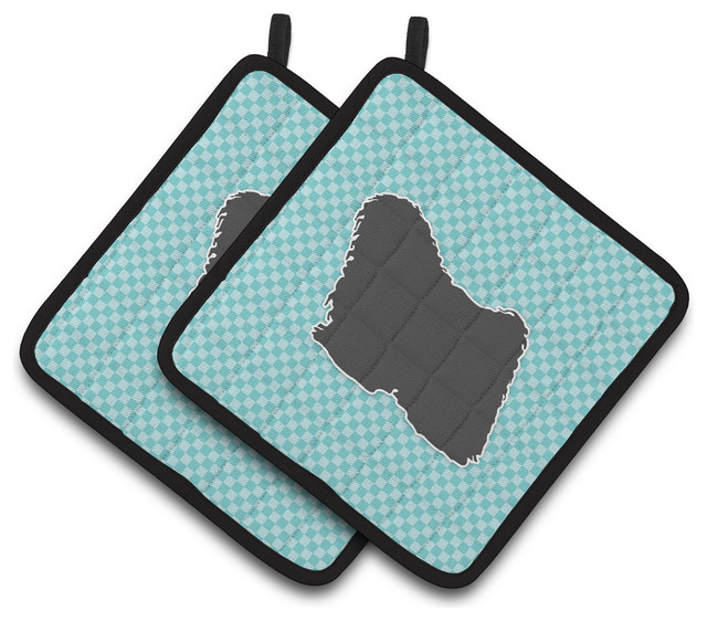 Puli Checkerboard Blue Pot Holders, Set of 2 Contemporary Oven