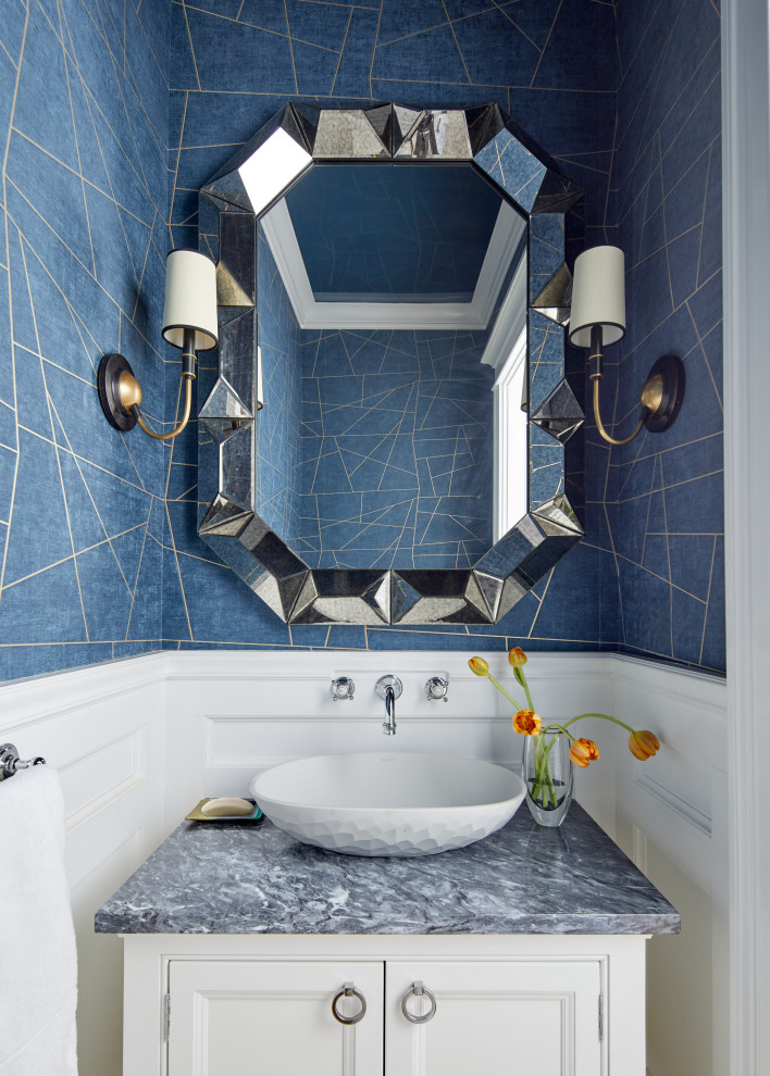 Inspiration for a coastal powder room remodel in New York