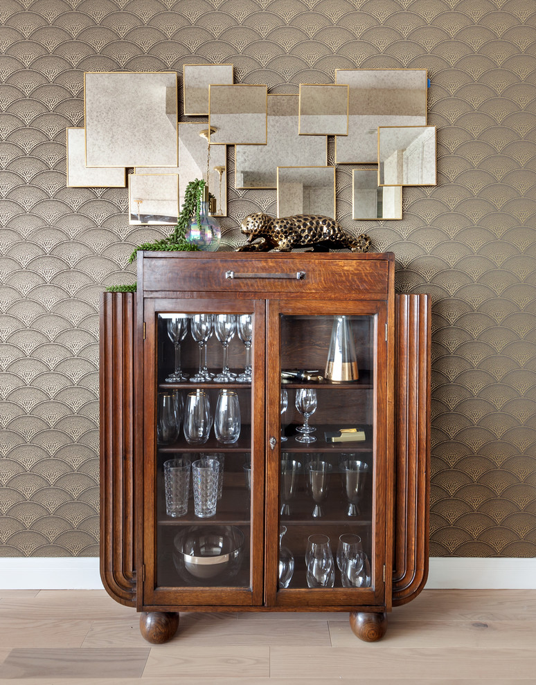 Example of a transitional home bar design in Seattle