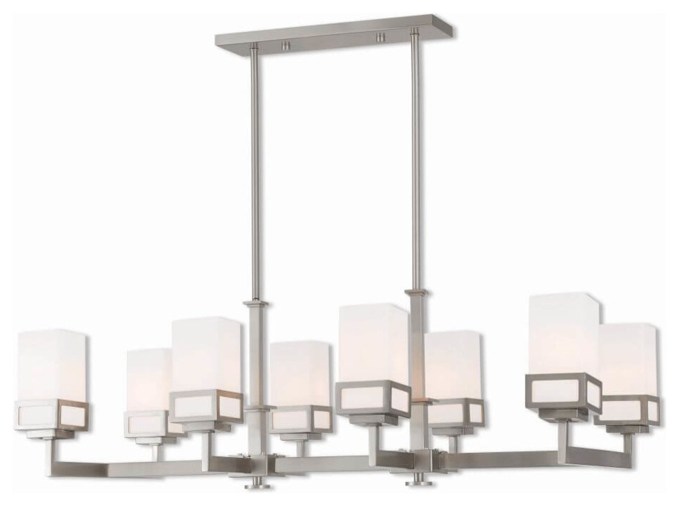 8Light Brushed Nickel Linear Chandelier Transitional Chandeliers by Designer Lighting and