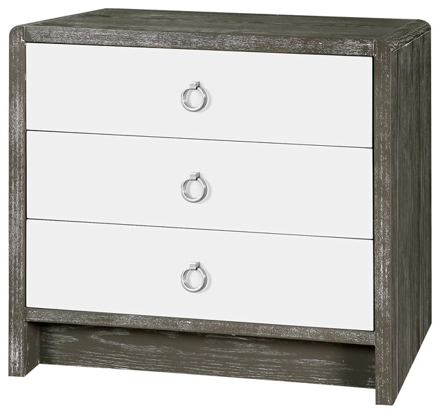 Cale Modern Limed Gray White Lacquer Silver Nightstand Cale Modern Limed Gray White Lacquer Silver Nightstand Nightstands And Bedside Tables By Kathy Kuo Home