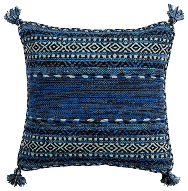 Trenza by Surya Down Pillow, Dk.Blue/Navy/Pale Blue, 18' x 18'