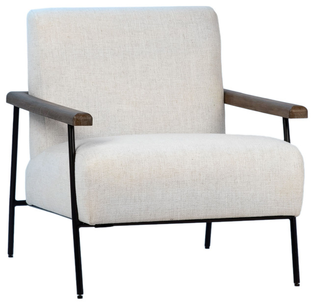 Owen Cotton Upholstered Modern Occasional Chair, Natural Mindi Wood and ...